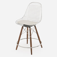 Vinyl: Classic White Dowel Counter Swivel - Walnut - Chrome Wire