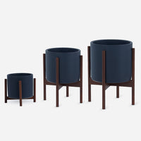 Ceramic Steel Blue Wood Stand